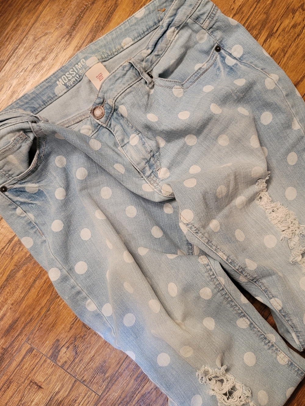 Mossimo Distressed Polka Dot Skinny Jeans 17 Light Wash Ripped Y2K